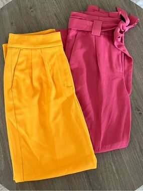 Express High-Waist Ankle Pants in Mustard and Raspberry (Set)